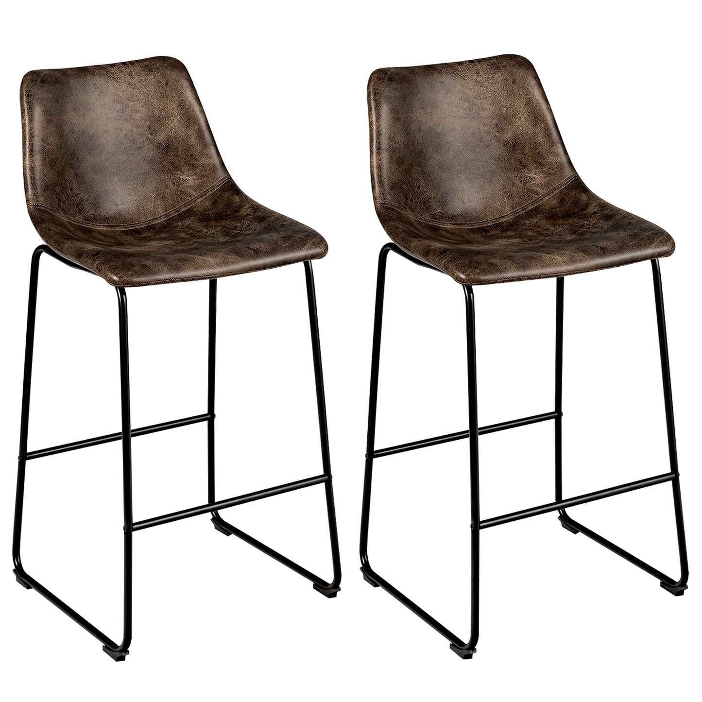 Topbuy Set of 2 Bar Stool Faux Suede Upholstered Kitchen Dining Chair w/Metal Legs Brown/Grey