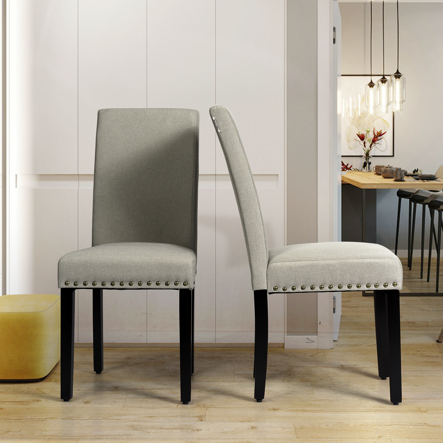 Topbuy 2-Piece Upholstered Linen Fabric Dining Chairs with High Backrest & Padded Seat Dark Grey/Light Sage/Light Grey/Blue