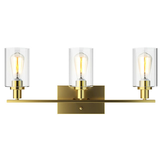 Topbuy Bathroom Vanity Light Modern Wall 3-Light  Sconce Fixtures W/ Clear Glass Shade Golden/Silver