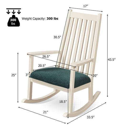 Topbuy Indoor Wooden Rocking Chair Outdoor Seat Furniture Porch Rocker With Thick Cushion