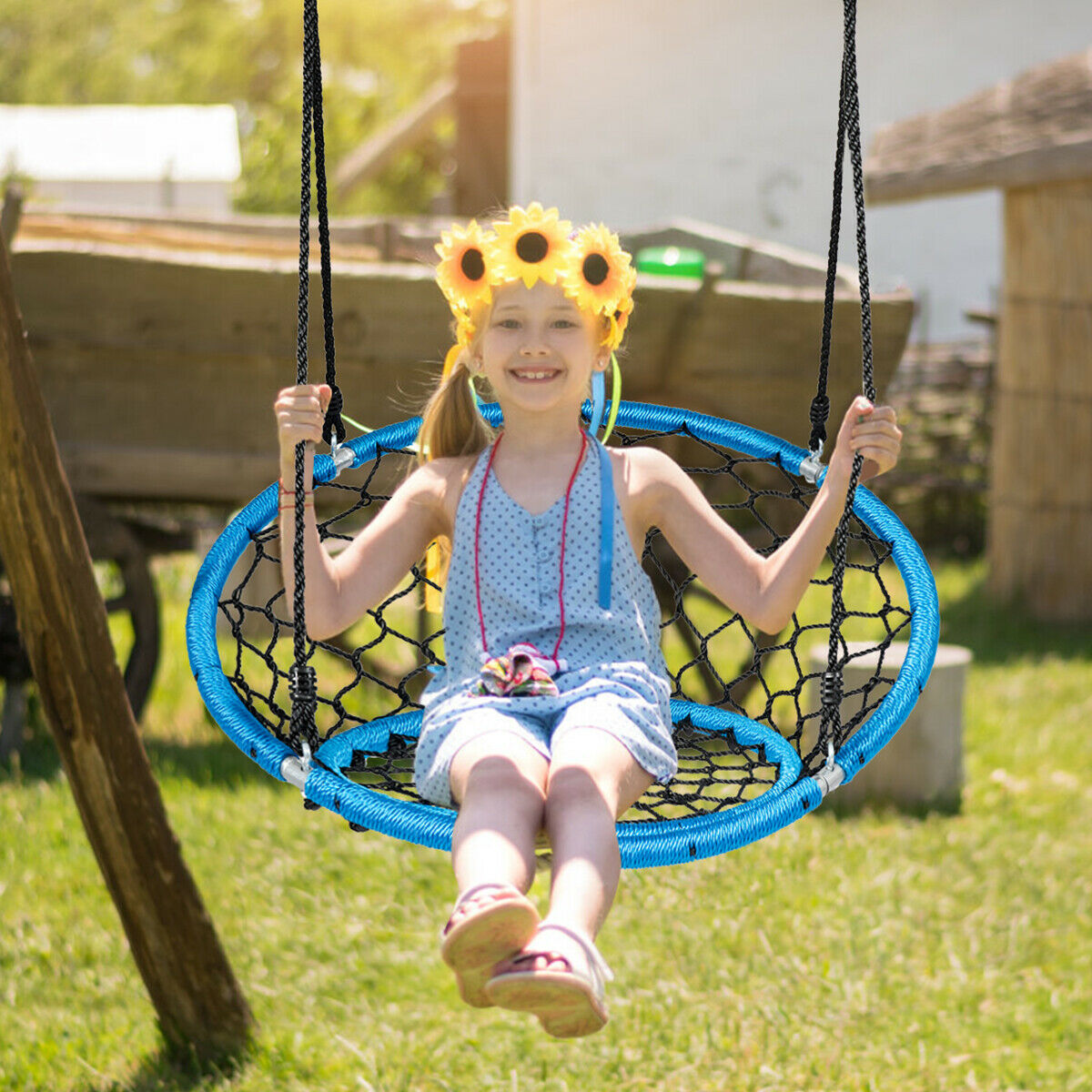 Topbuy Adjustable Hanging Ropes Spider Web Chair Swing Kids Play Equipment Orange/Blue/Purple/Green