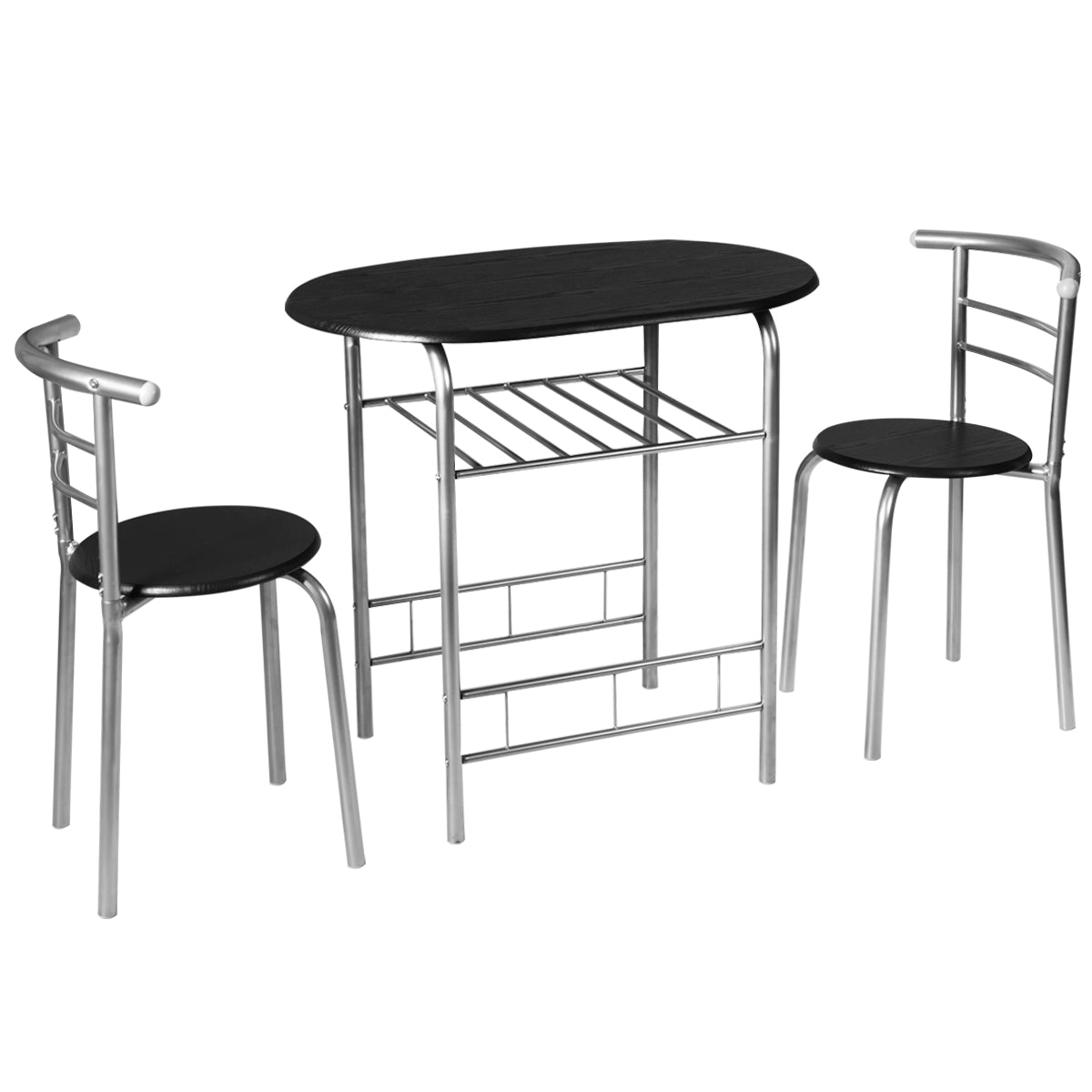 Topbuy 3 PCS Kitchen Dining Set Compact Bistro Pub 2 Chairs & Table Black/Grey/Natural/Tan/Silver/Black&Brown