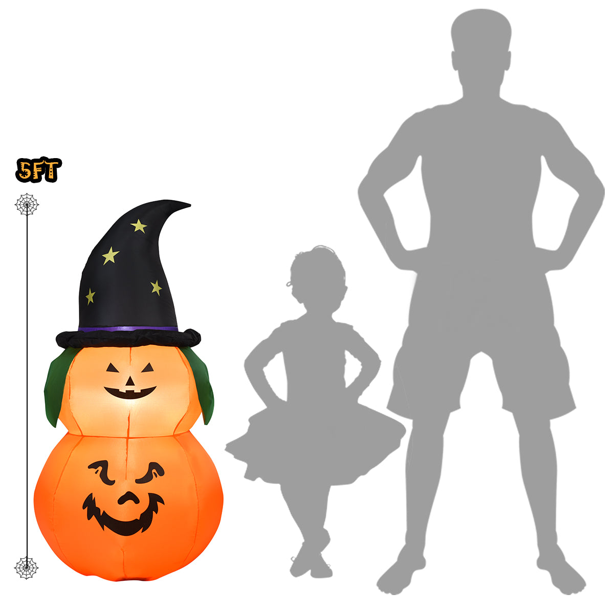 Topbuy Halloween Decoration 5FT Inflatable Witch Hat Pumpkin W/ LED Bulbs Blow Up Yard