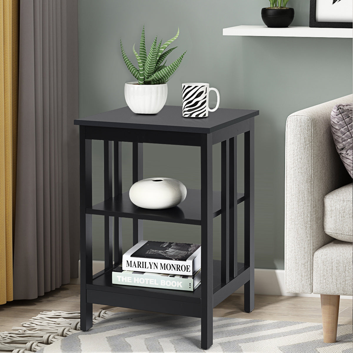 Topbuy 3-tier Side Table Nightstand Sofa End Table Storage Display Shelf White/Black/Espresso/Grey