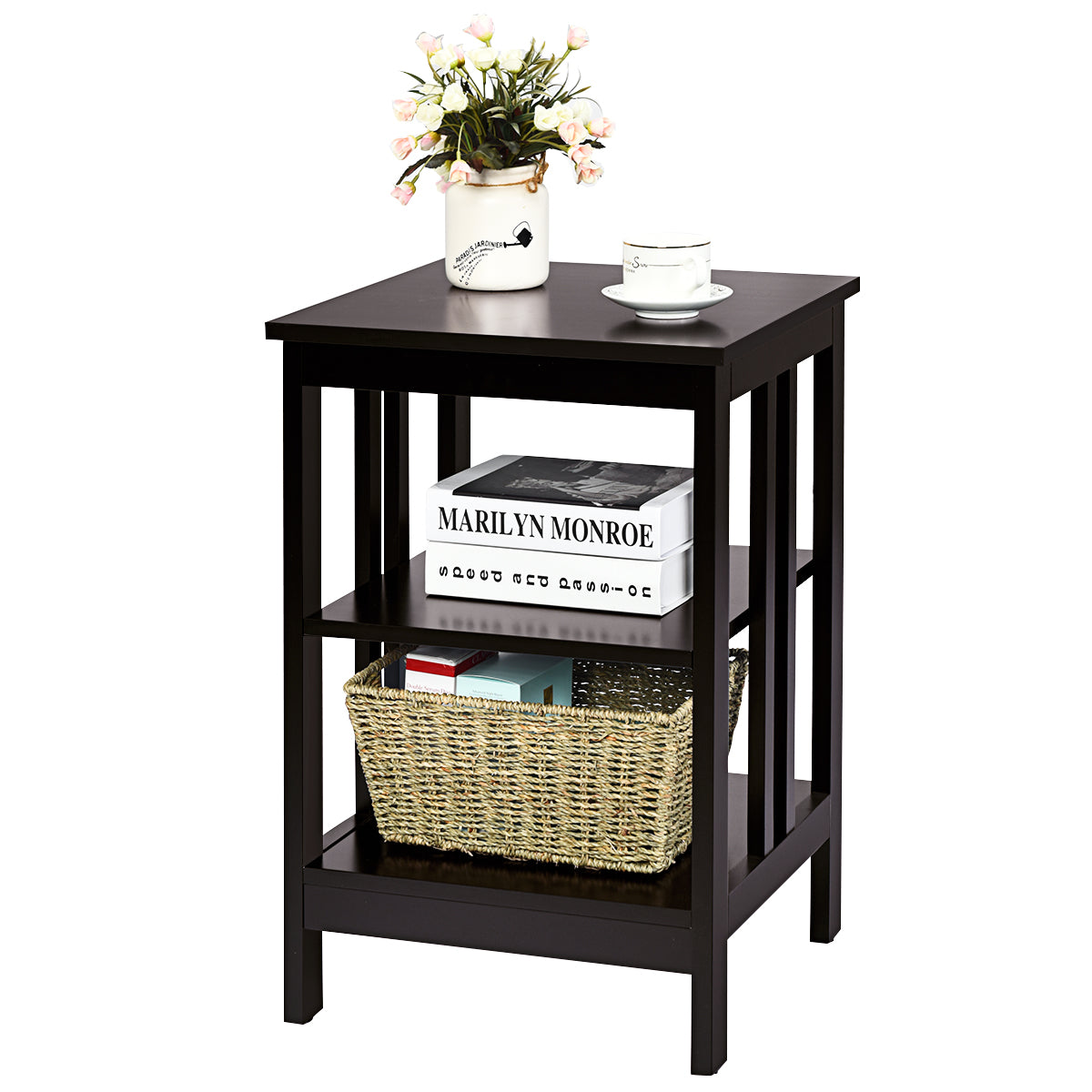 Topbuy 3-tier Side Table Nightstand Sofa End Table Storage Display Shelf White/Black/Espresso/Grey