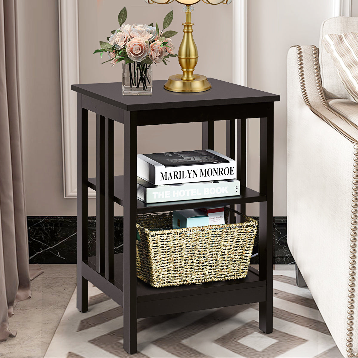 Topbuy 3-tier Side Table Nightstand Sofa End Table Storage Display Shelf White/Black/Espresso/Grey