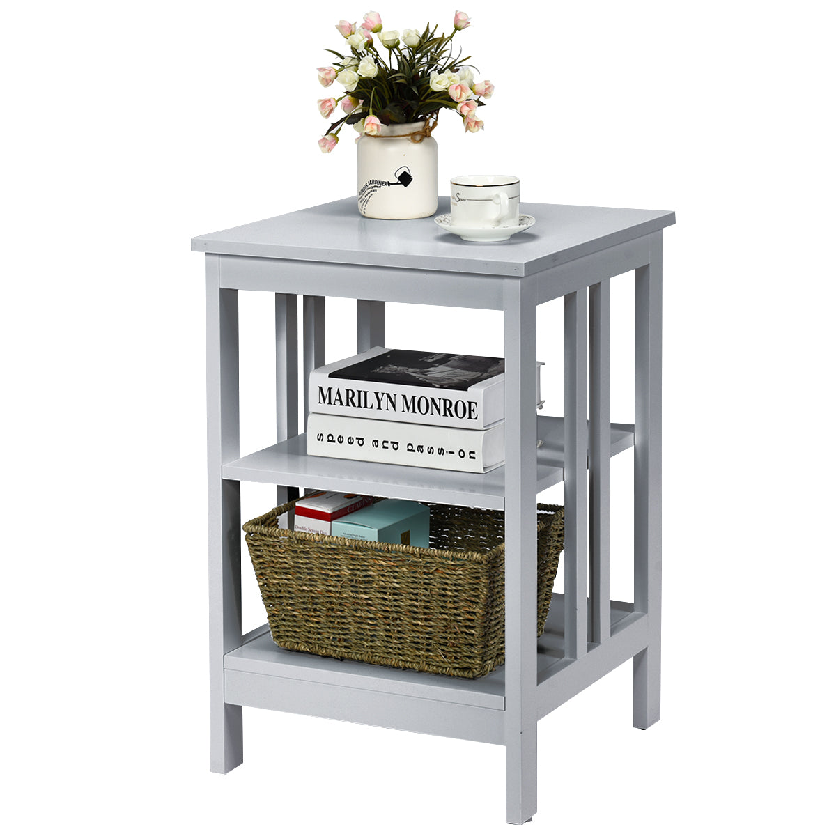 Topbuy 3-tier Side Table Nightstand Sofa End Table Storage Display Shelf White/Black/Espresso/Grey