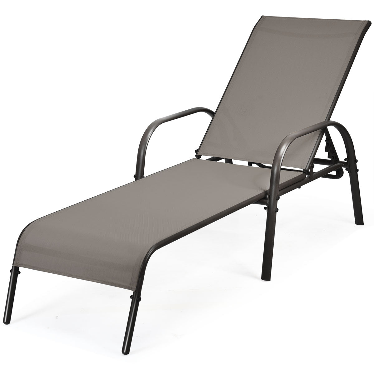 Patiojoy Outdoor Chaise Lounge Chair Adjustable Reclining Bed with Backrest& Armrest Black/Brown/Gray