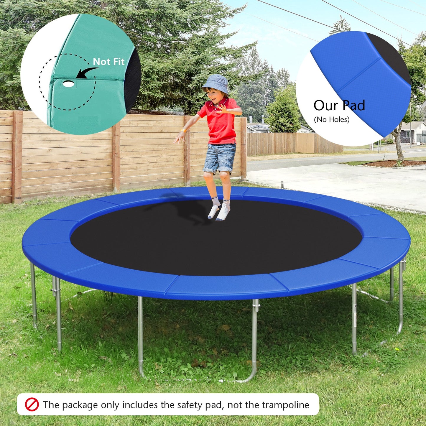 Topbuy 8FT/10FT/12FT/14FT/15FT/16FT Trampoline Pad Trampoline Replacement Safety Pad Waterproof Spring Cover Pad Colorful/Blue