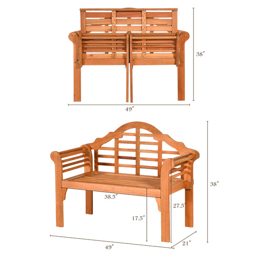 Topbuy Outdoor Wooden Folding Bench Two Person Loveseat Chair Garden Bench