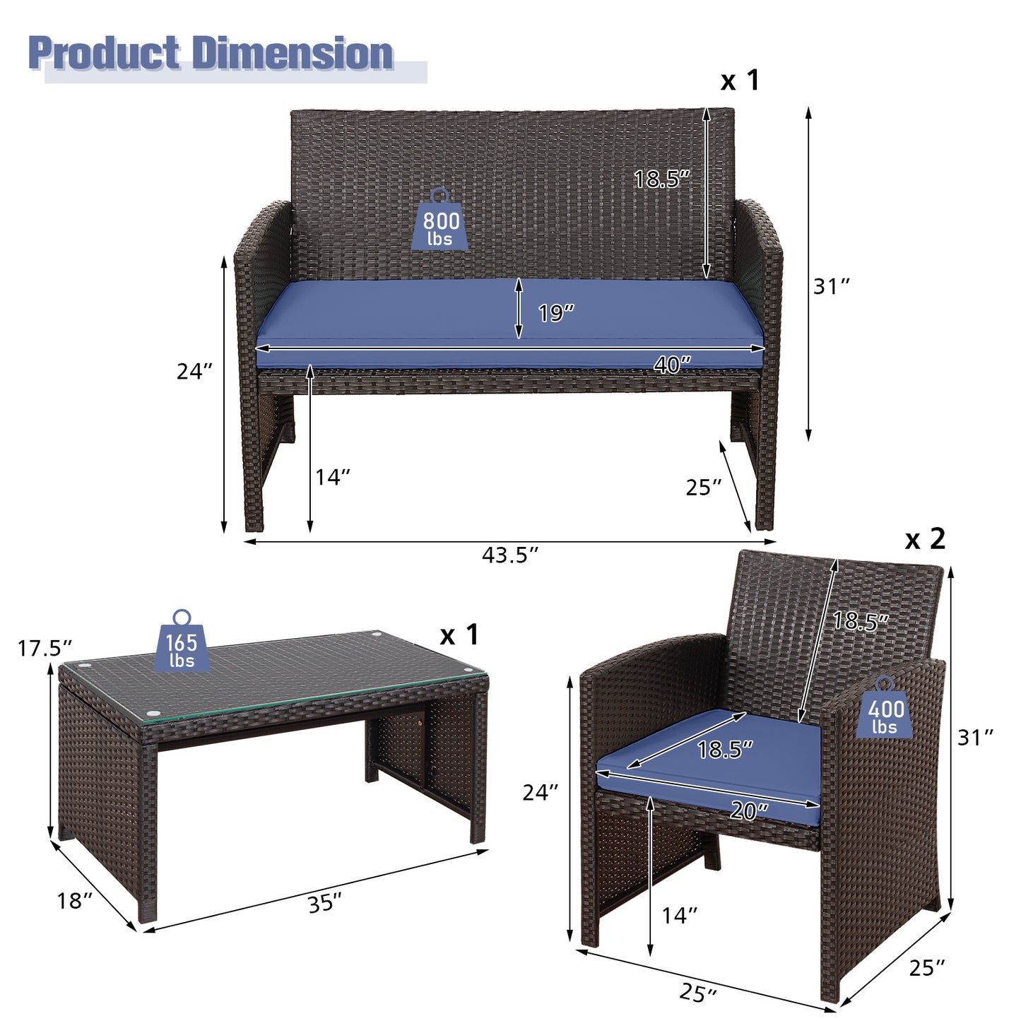 Patiojoy 8PCS Outdoor Patio Furniture Sets Weather-Resistant Rattan Sofas w/ Soft Cushion Navy