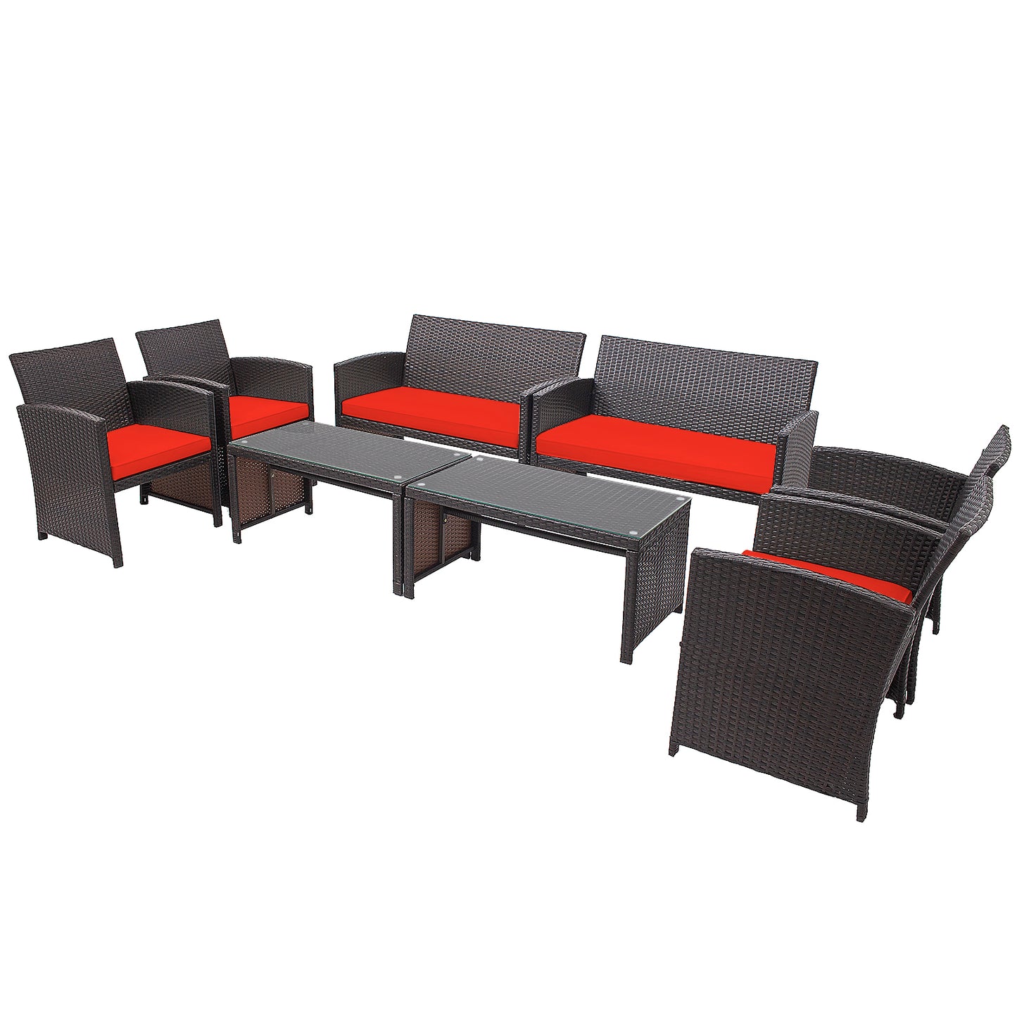 Patiojoy 8PCS Outdoor Patio Furniture Sets Weather-Resistant Rattan Sofas w/ Soft Cushion Red