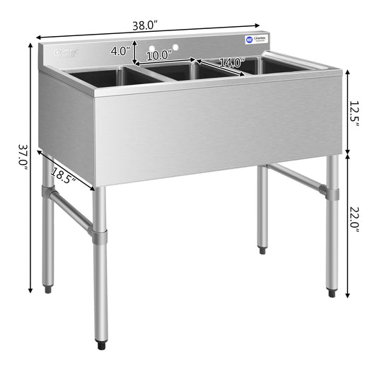 Topbuy NSF Stainless Steel Utility Sink 3 Compartment Commercial Kitchen Sink