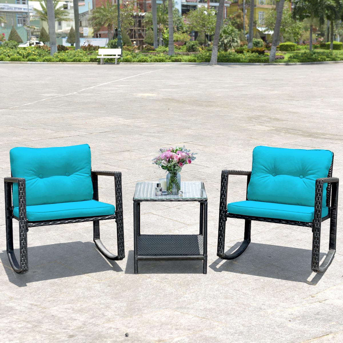 Patiojoy 3 PCS Patio Chair Table Set Wicker Rattan Furniture