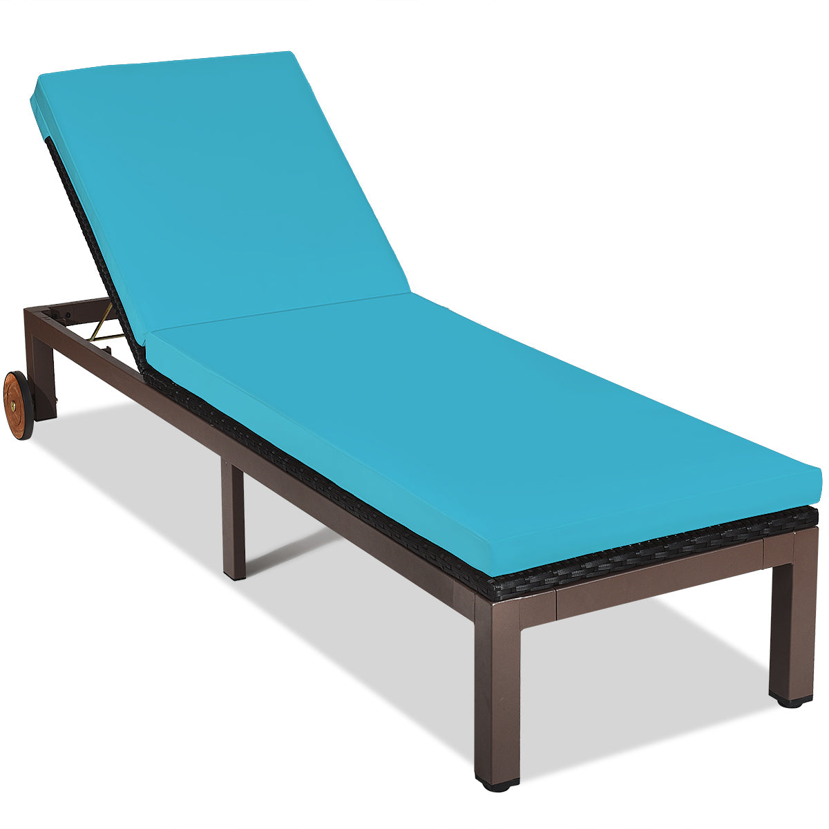 Patiojoy Patio Rattan Lounge Chair Outdoor Cushioned Chaise Height Adjustable Turquoise