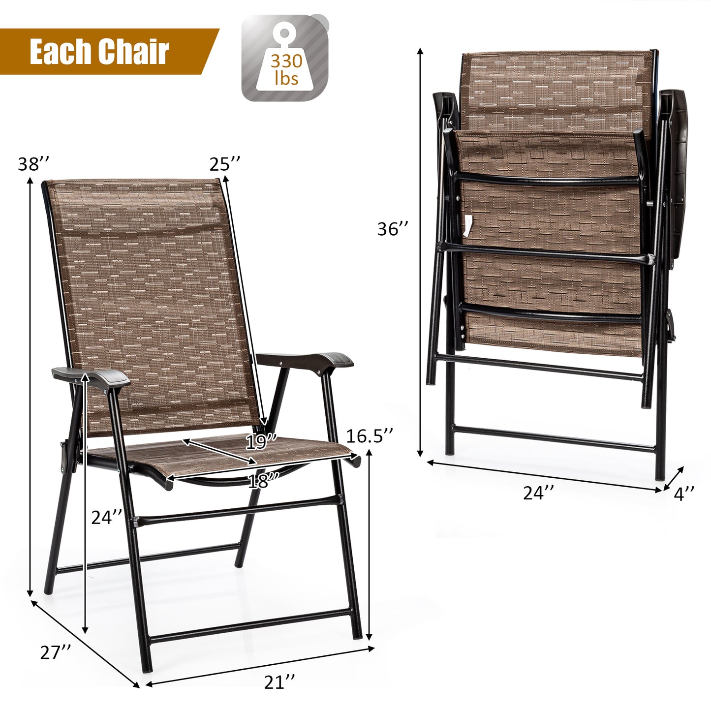 Topbuy 2PCS/4PCS Caming Chair Outdoor Folding Chair Garden Yard W/Armrest & Backrest