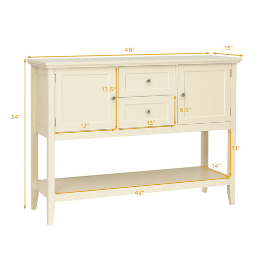 Topbuy Buffet Cabinet Sideboard Wooden Console Table with 2 Storage Drawers & 2 Cabinets & Bottom Shelf Beige/Gray