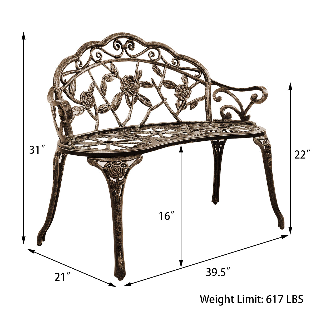 Topbuy Antique Aluminum Bench Patio Garden Chair Porch Cast for Outdoor Bronze