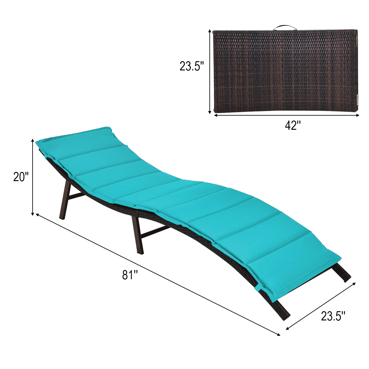 Patiojoy 2PCS Outdoor Patio Rattan Wicker Lounge Chair Chaise Folding W/Cushions Turquoise