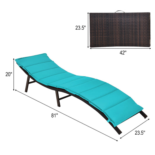 Patiojoy 2PCS Outdoor Patio Rattan Wicker Lounge Chair Chaise Folding W/Cushions Turquoise