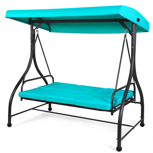 Topbuy 3 Person Porch Swing Hammock Bench Chair Outdoor with Canopy Turquoise/Beige/Black/Brown/Wine Red