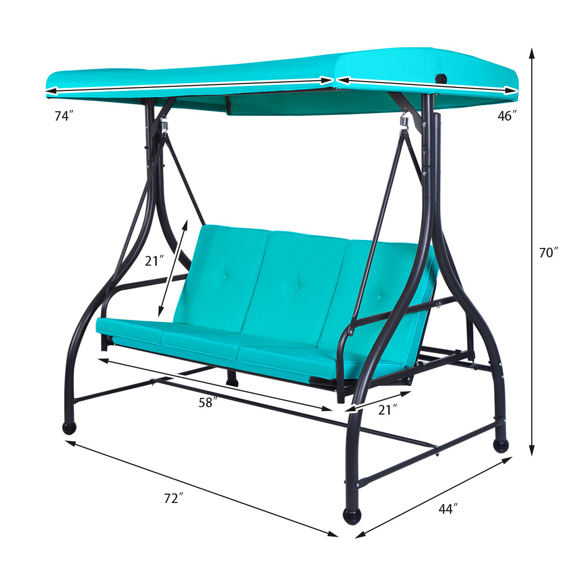 Topbuy 3 Person Porch Swing Hammock Bench Chair Outdoor with Canopy Turquoise/Beige/Black/Brown/Wine Red