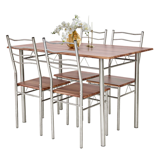 Topbuy 5 PCS Dining Table Set 4 Chairs MDF Metal Frame Kitchen Furniture Walnut