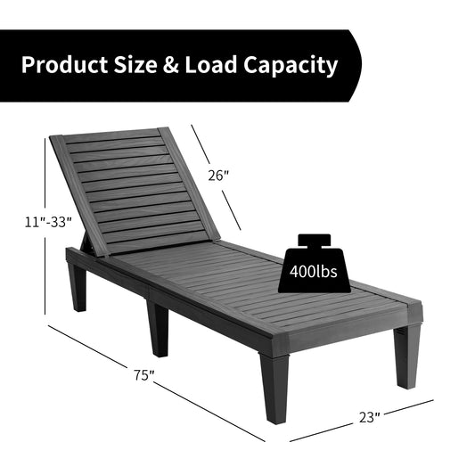 Patiojoy Patio Lounge Chair Chaise Recliner Adjustable Backrest Outdoor&Indoor Black/Brown