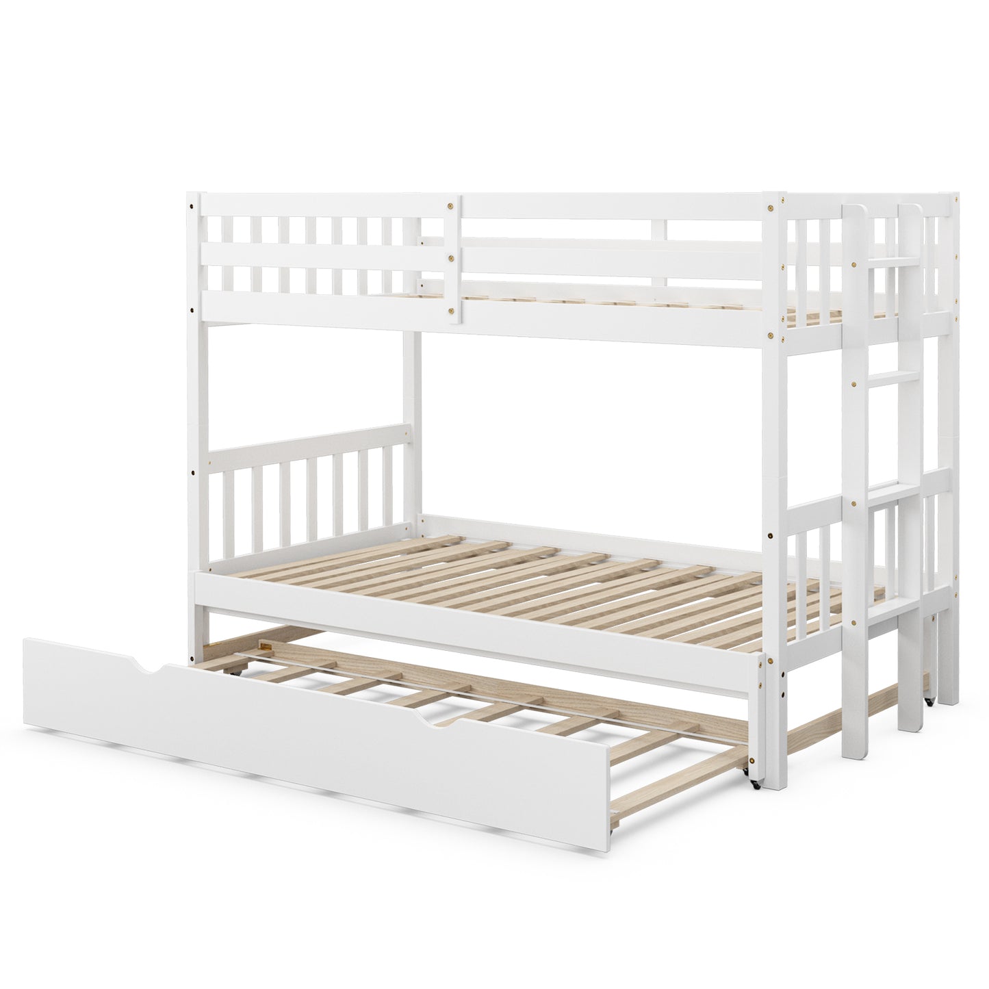 Topbuy Twin Convertible Bunk Beds with Trundle & Ladder for Kids White/Espresso