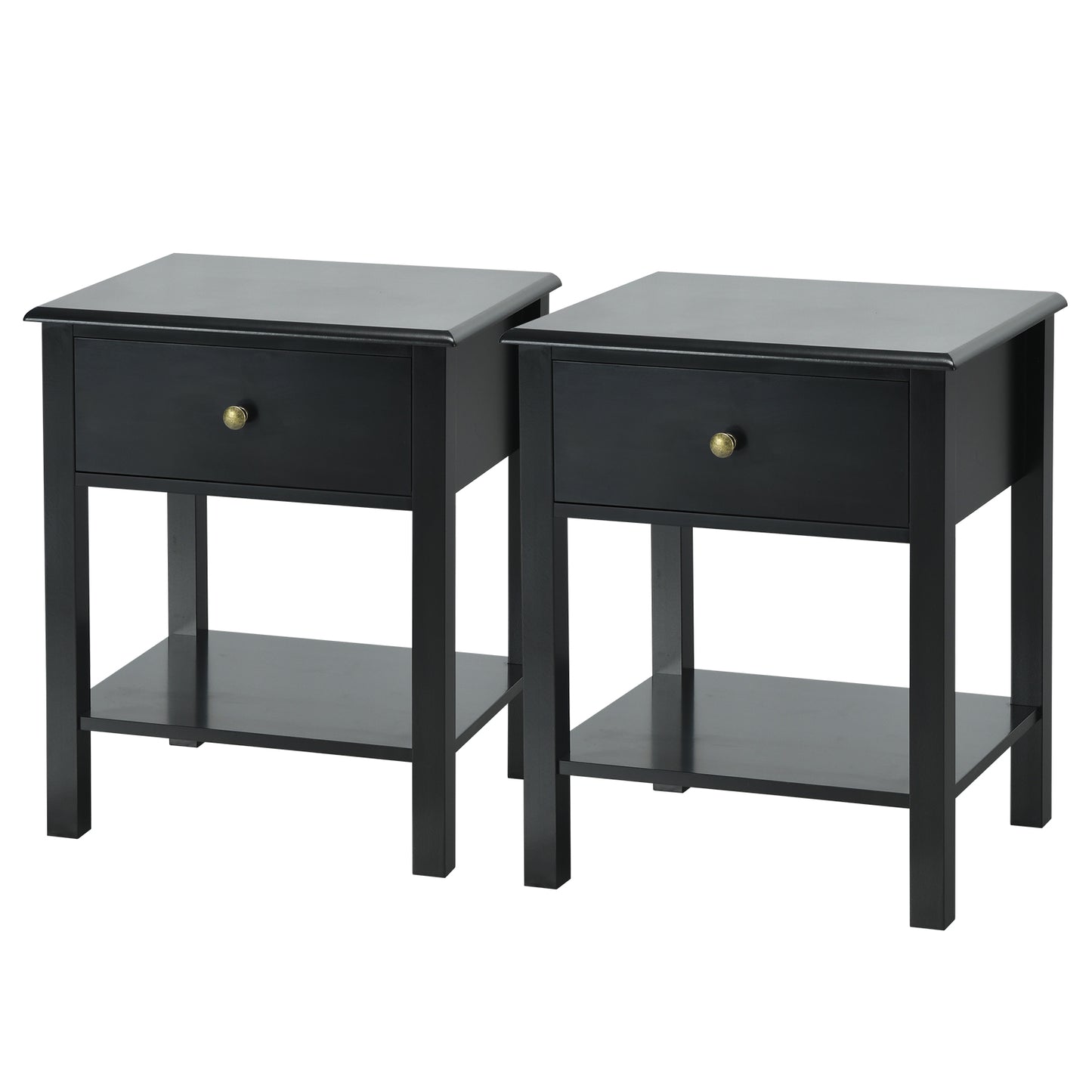 Topbuy 2PC End Table Nightstand w/Drawer & Shelf Bedroom Living Room Furniture Brown/Black/White