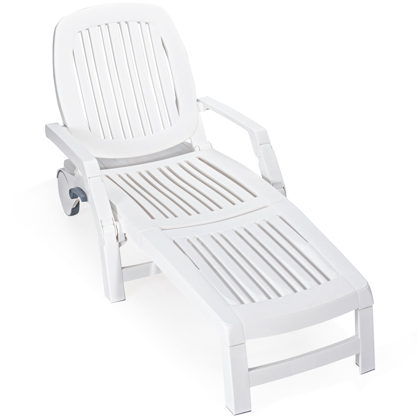 Topbuy Patio Lounge Chair Chaise Recliner Adjustable Backrest All Weather for Outdoor&Indoor Wheels White