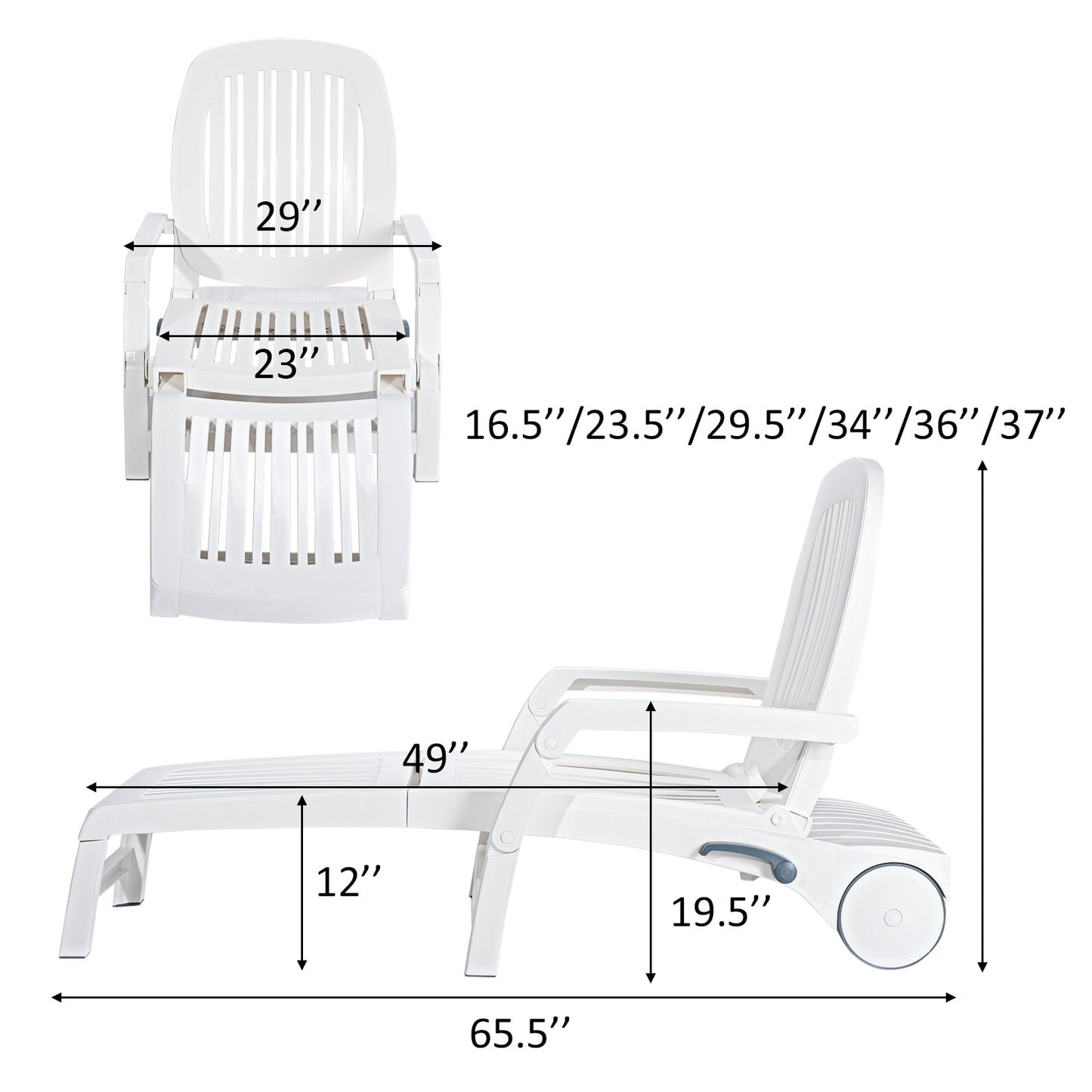 Topbuy Patio Lounge Chair Chaise Recliner Adjustable Backrest All Weather for Outdoor&Indoor Wheels White