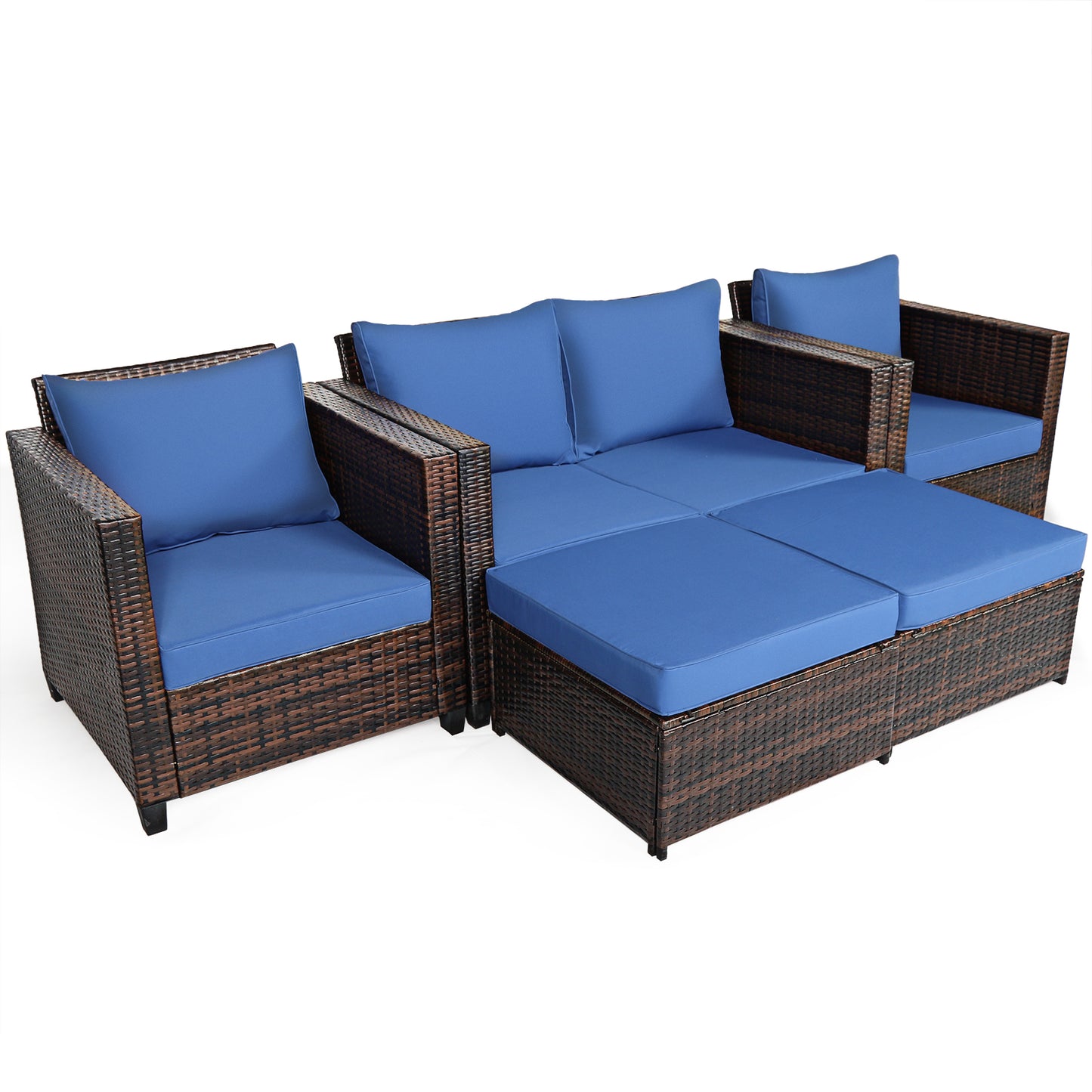 Patiojoy Outdoor Wicker Coversation Set with Removable Cushions Gray/Black/White/Navy/Red/Turquoise 5 Piece