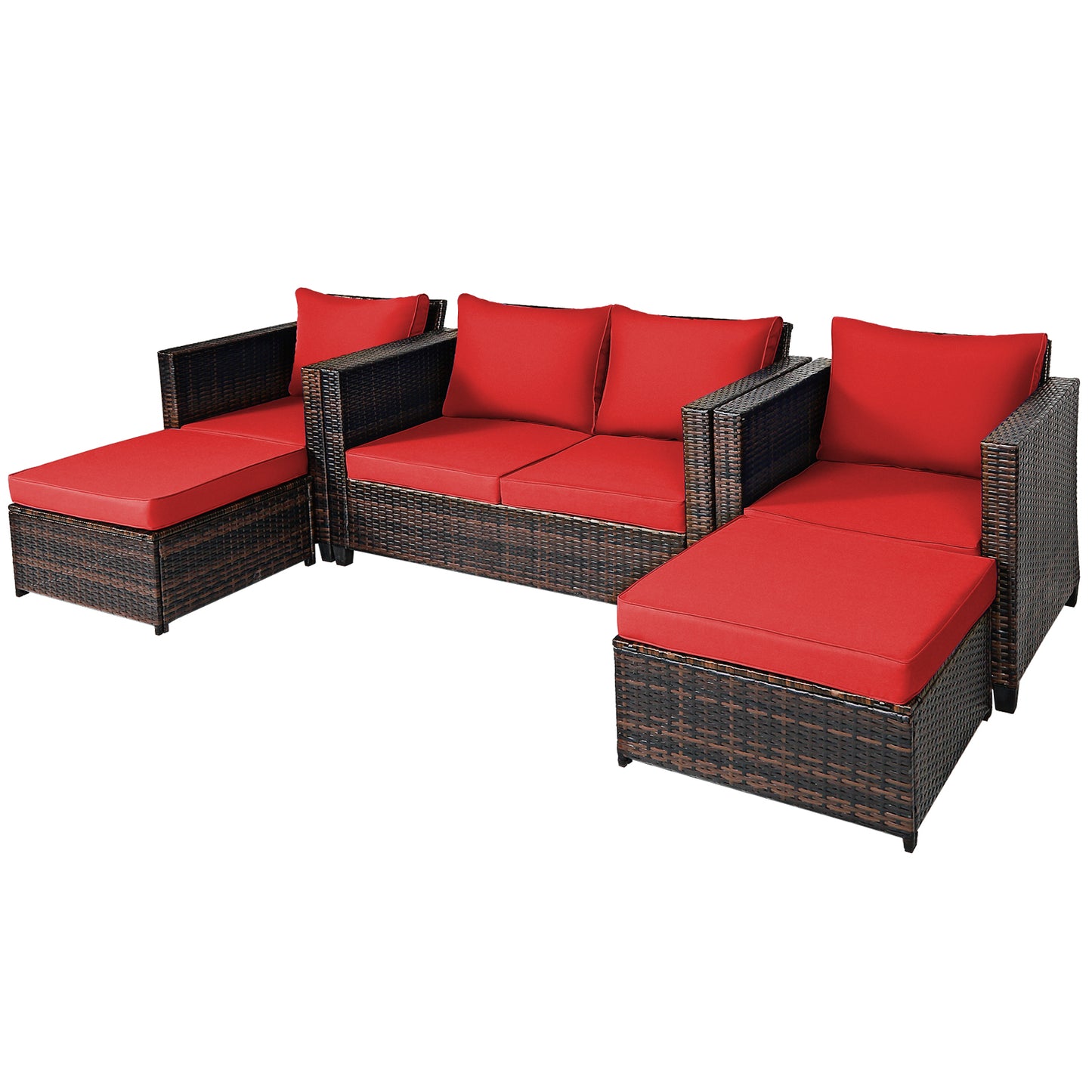 Patiojoy Outdoor Wicker Coversation Set with Removable Cushions Gray/Black/White/Navy/Red/Turquoise 5 Piece