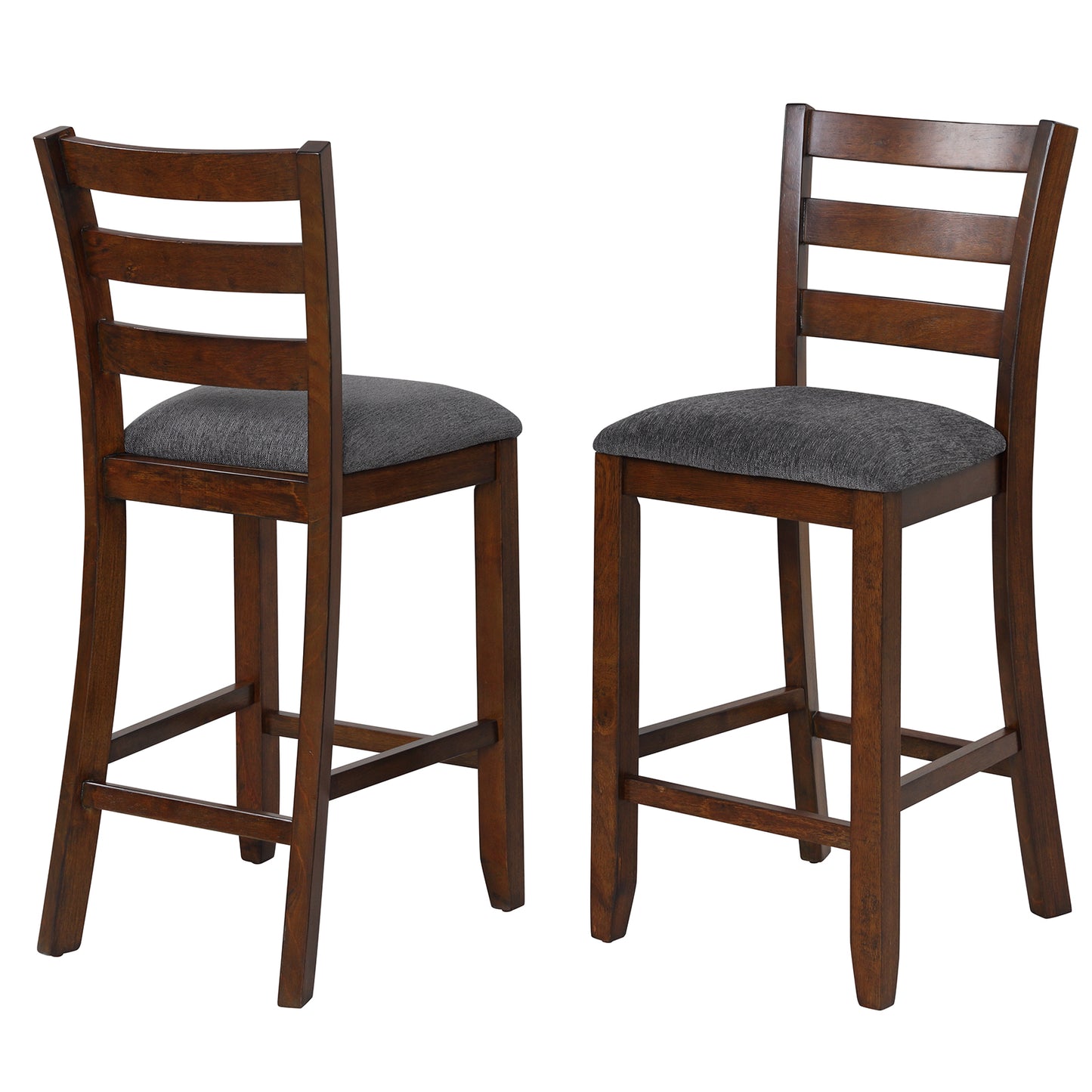 Topbuy Set of 2 Bar Stool Vintage Upholstered Dining Chair with Backrest and Footrest Brown&Gray