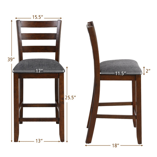 Topbuy Set of 2 Bar Stool Vintage Upholstered Dining Chair with Backrest and Footrest Brown&Gray