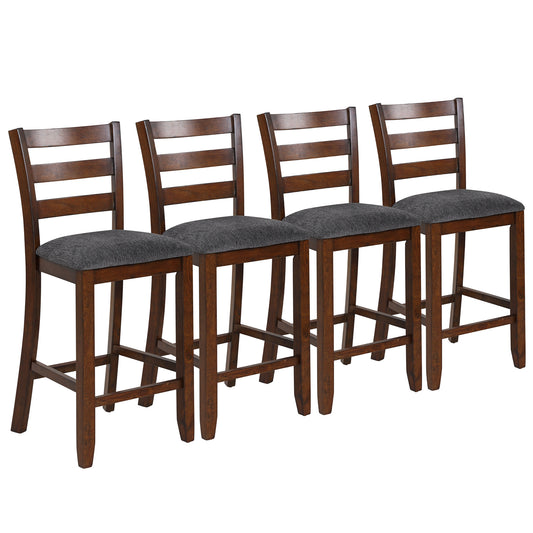 Topbuy Set of 4 Bar Stool Vintage Upholstered Dining Chair with Backrest and Footrest Brown&Gray