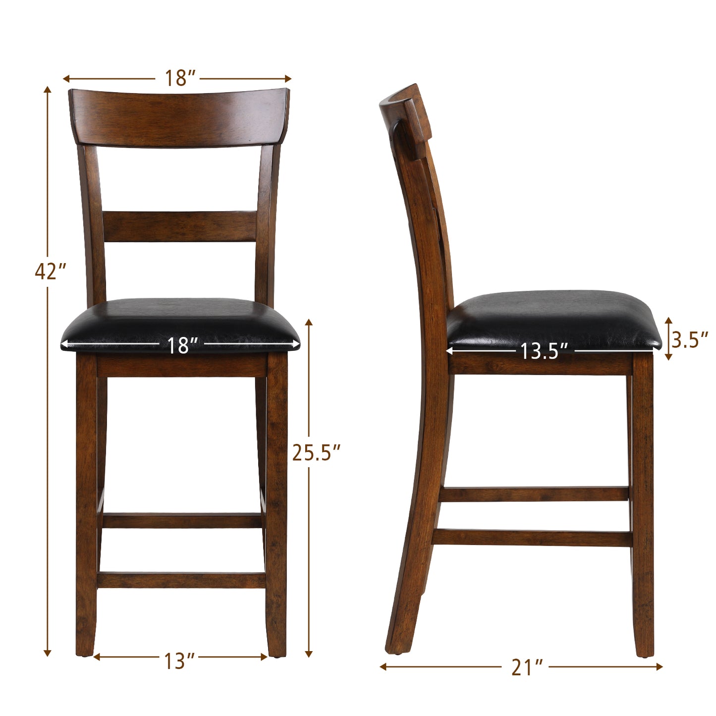 Topbuy Set of 2 Bar Stools Vintage Wooden Dining Chair for Kitchen, Bistro Brown&Black