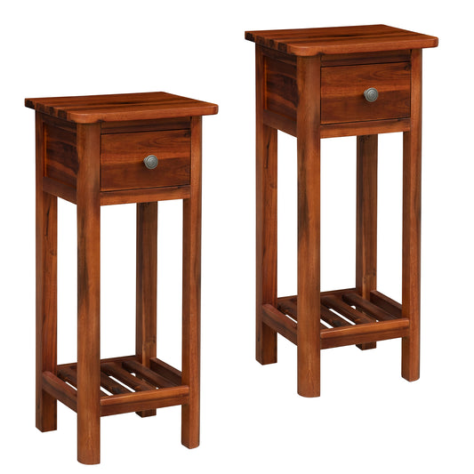 Topbuy 2PCS Wooden End Table Nightstand w/Storage Shelf and Drawer for Livng room Rustic Brown