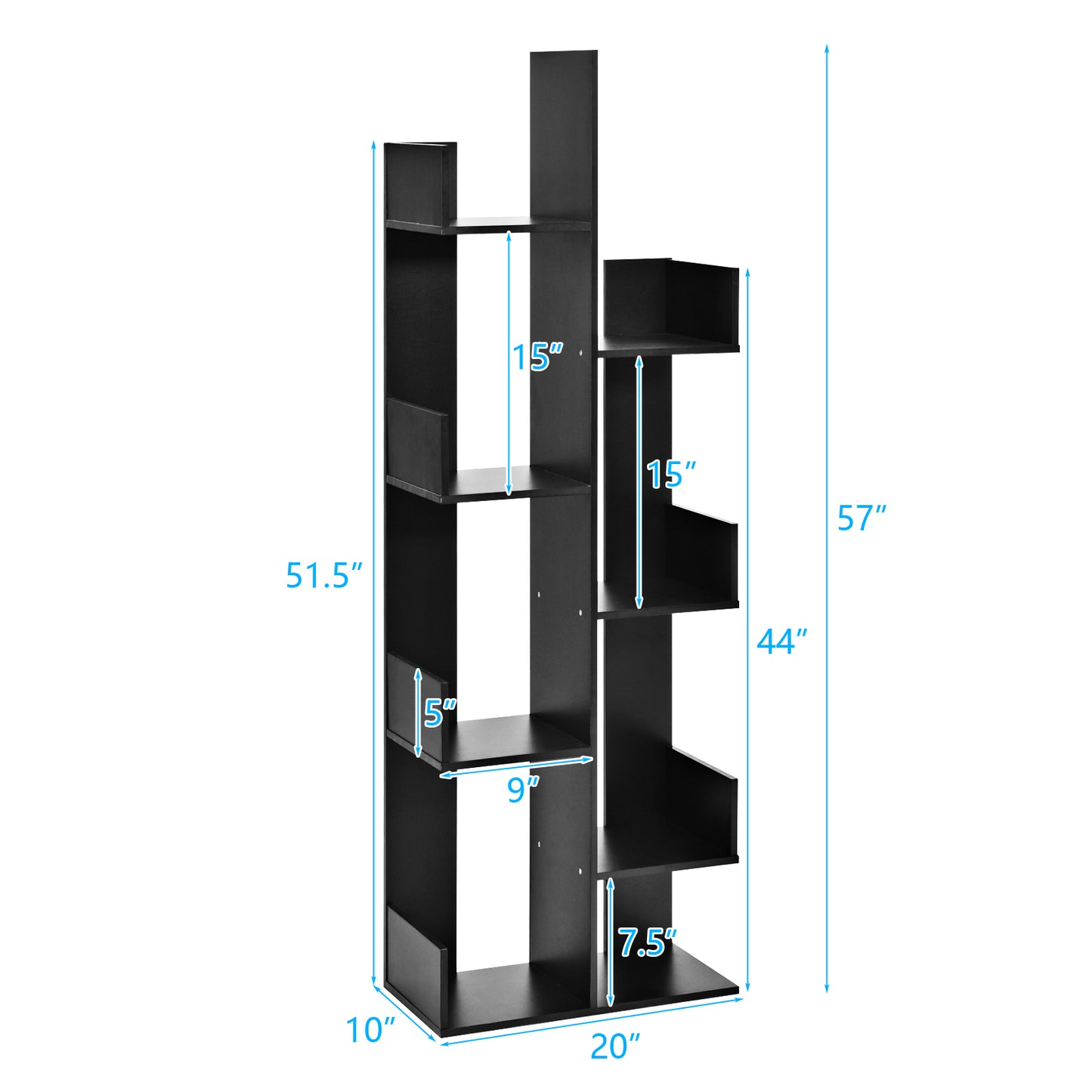 Topbuy Freestanding Bookshelf 8-shelf Floor Stand Display Wooden Bookcase for Home Ofiice Black/White