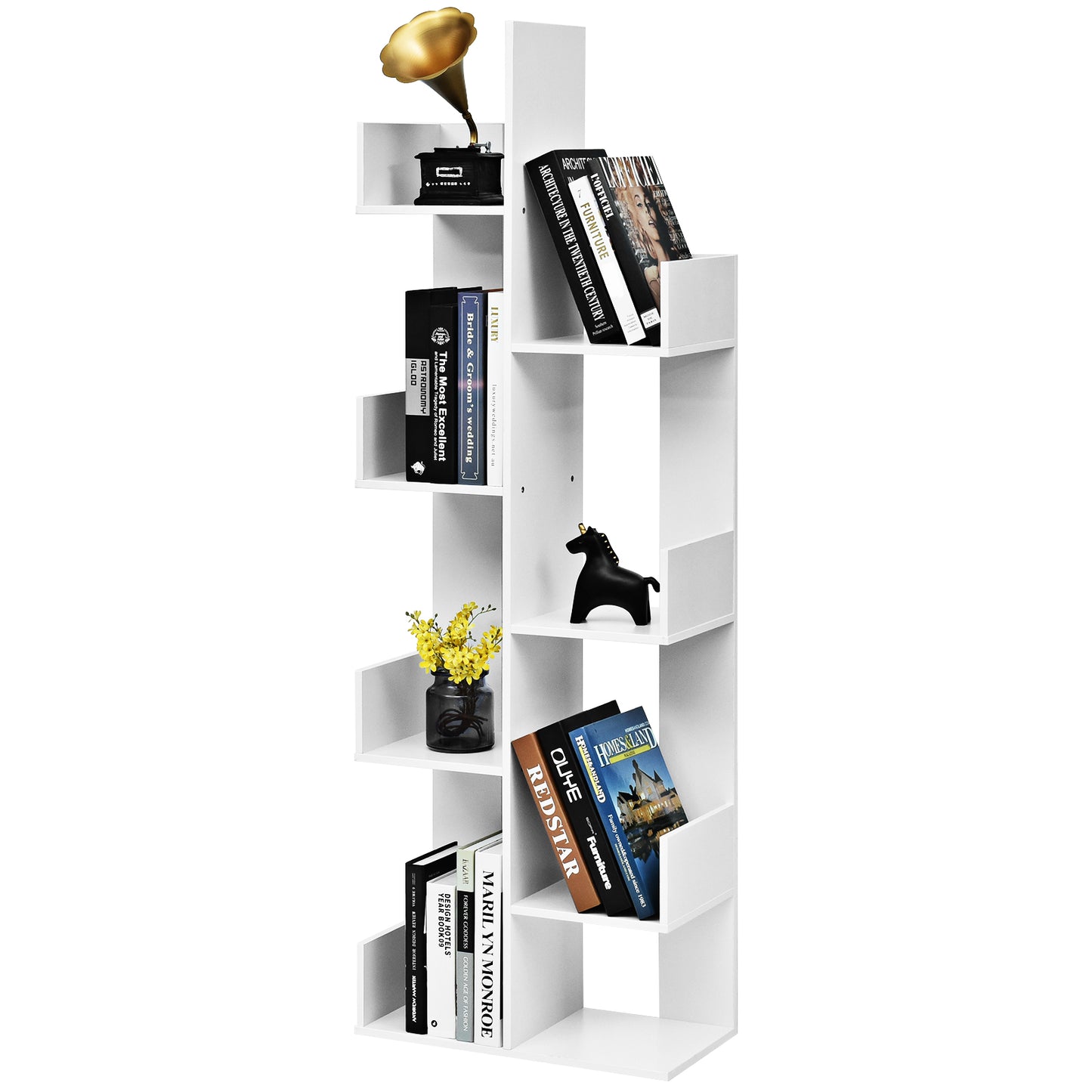 Topbuy Freestanding Bookshelf 8-shelf Floor Stand Display Wooden Bookcase for Home Ofiice Black/White