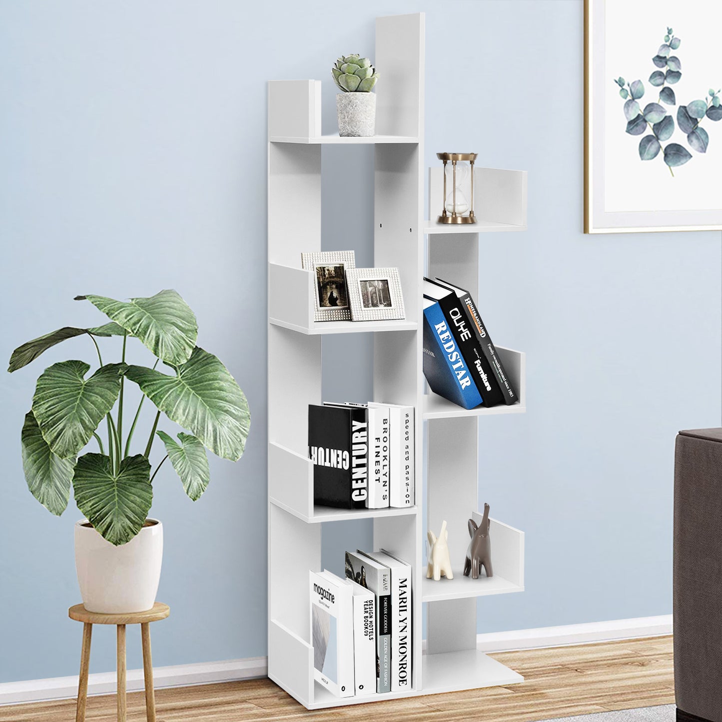 Topbuy Freestanding Bookshelf 8-shelf Floor Stand Display Wooden Bookcase for Home Ofiice Black/White