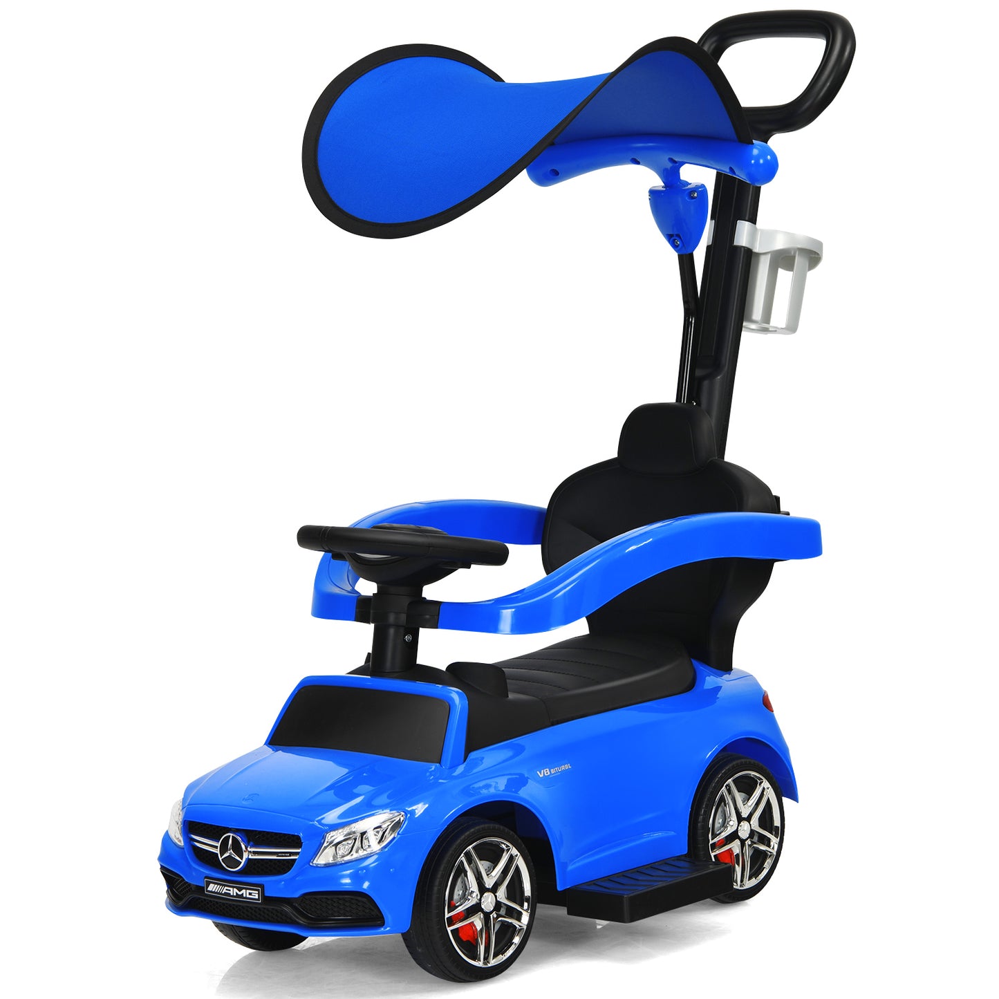 Topbuy 3 in 1 Ride On Push Car Mercedes Benz For Toddlers Stroller Sliding Walking Car With Sun Canopy Blue/Red/White