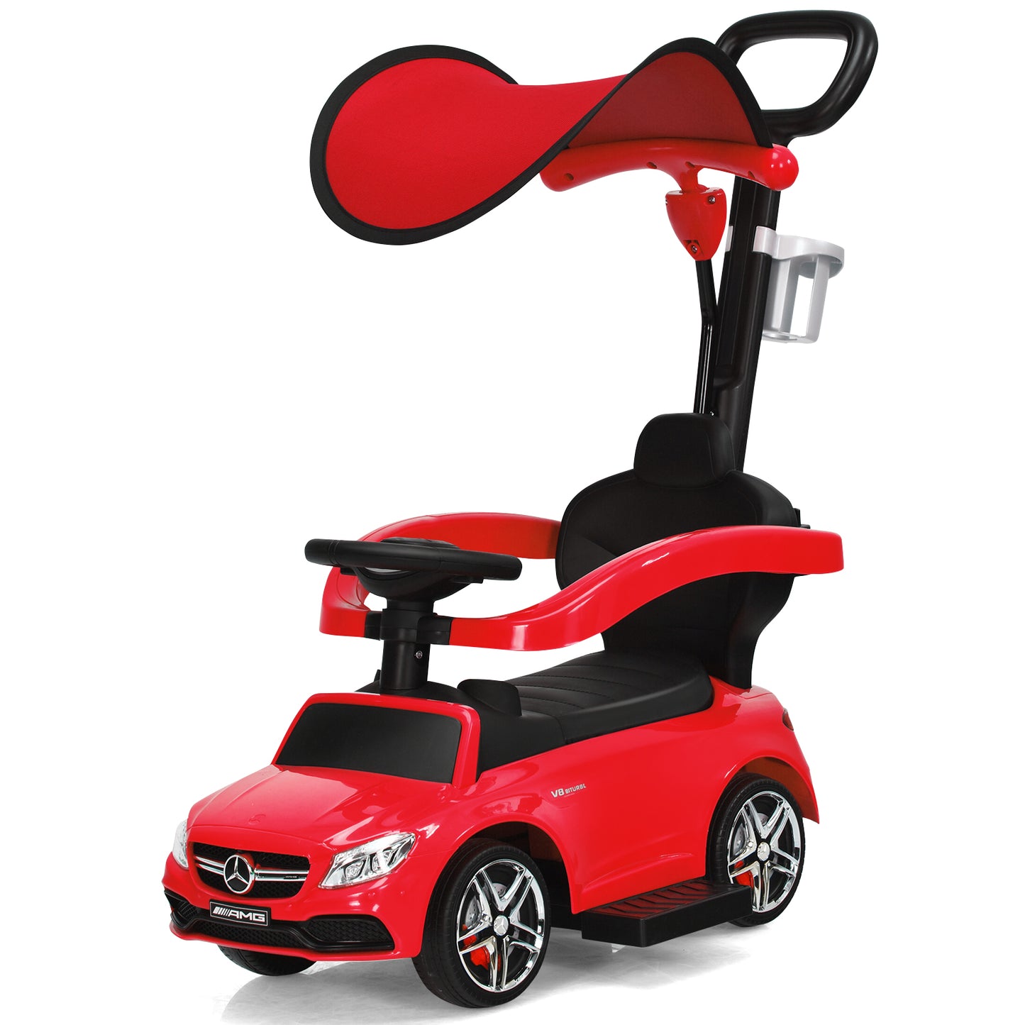 Topbuy 3 in 1 Ride On Push Car Mercedes Benz For Toddlers Stroller Sliding Walking Car With Sun Canopy Blue/Red/White