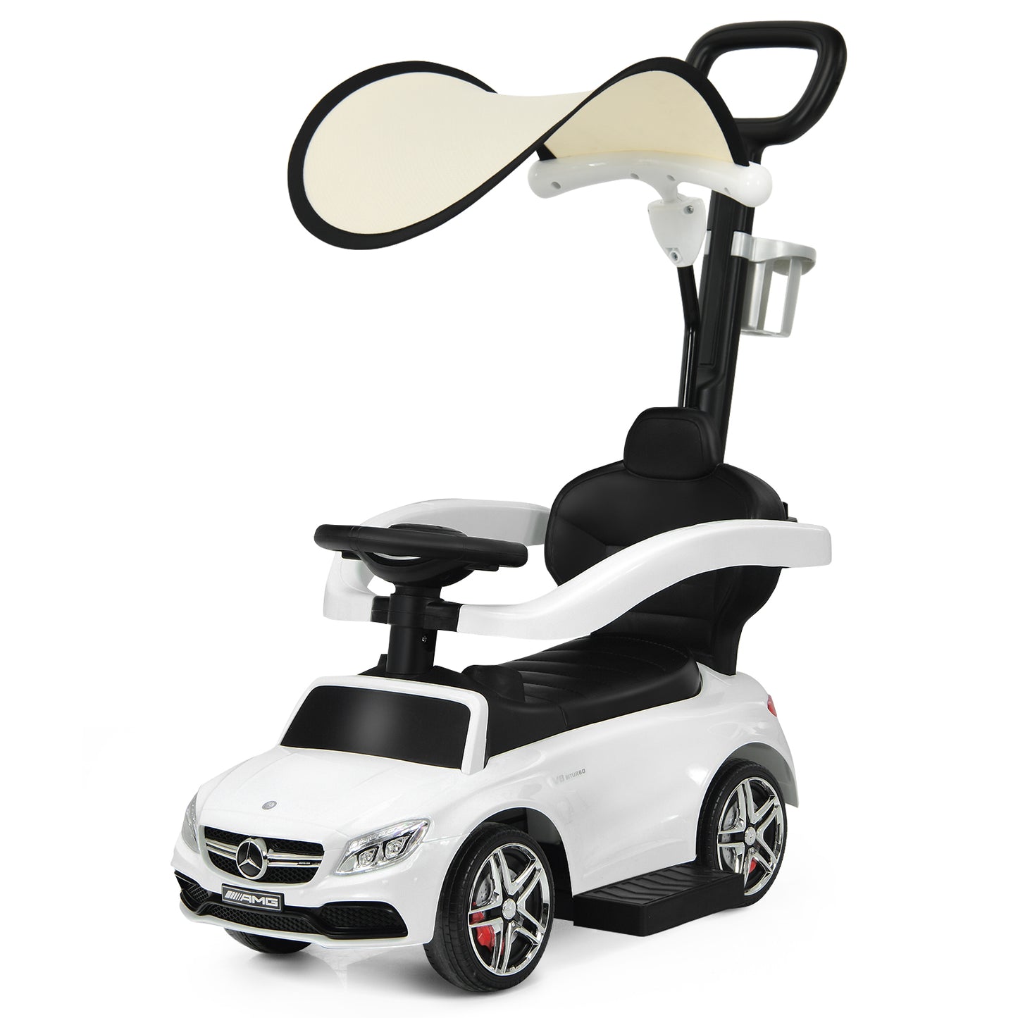 Topbuy 3 in 1 Ride On Push Car Mercedes Benz For Toddlers Stroller Sliding Walking Car With Sun Canopy Blue/Red/White