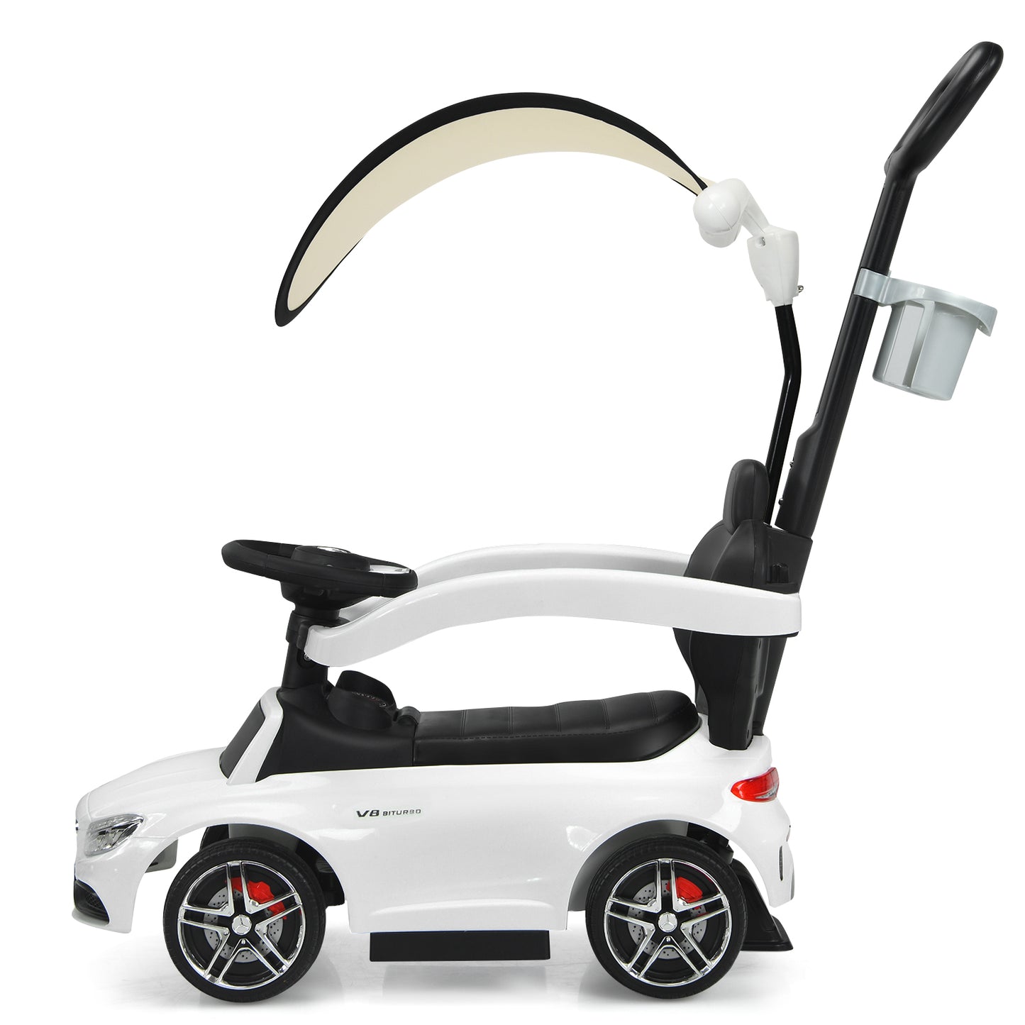 Topbuy 3 in 1 Ride On Push Car Mercedes Benz For Toddlers Stroller Sliding Walking Car With Sun Canopy Blue/Red/White