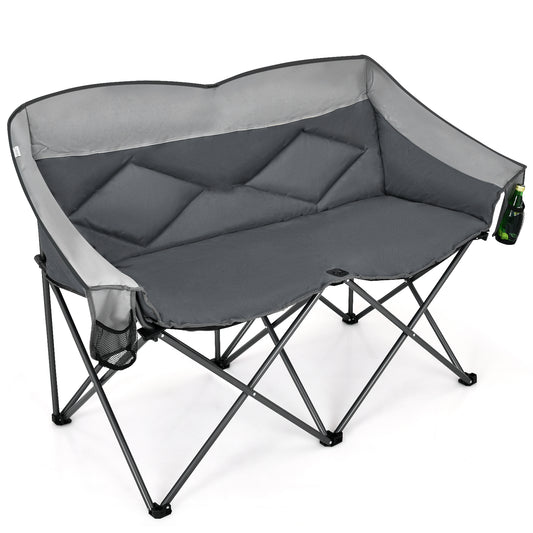 Topbuy Camping Folding Chair Heavy Duty Loveseat Portable Double Chair with Steel Frame for Outdoor Carrying Bag Gray/Blue