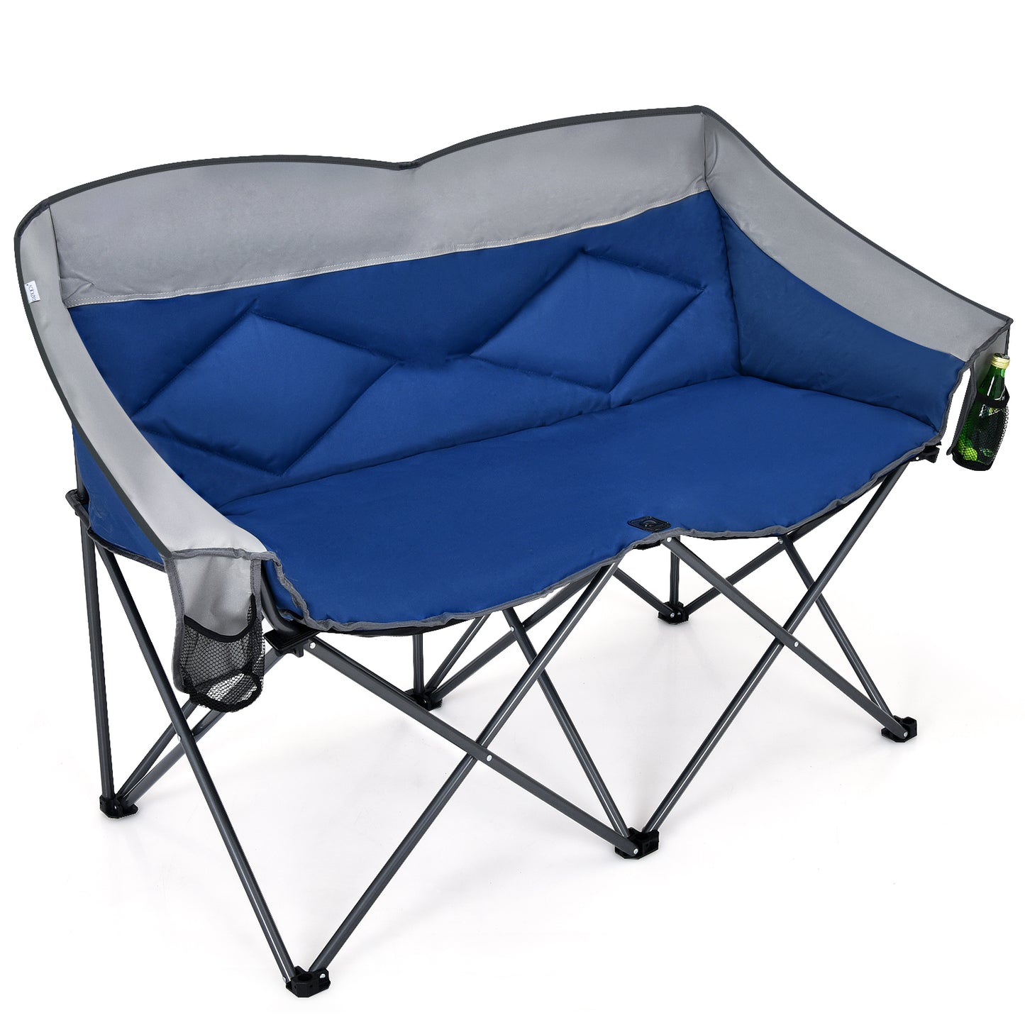 Topbuy Camping Folding Chair Heavy Duty Loveseat Portable Double Chair with Steel Frame for Outdoor Carrying Bag Gray/Blue