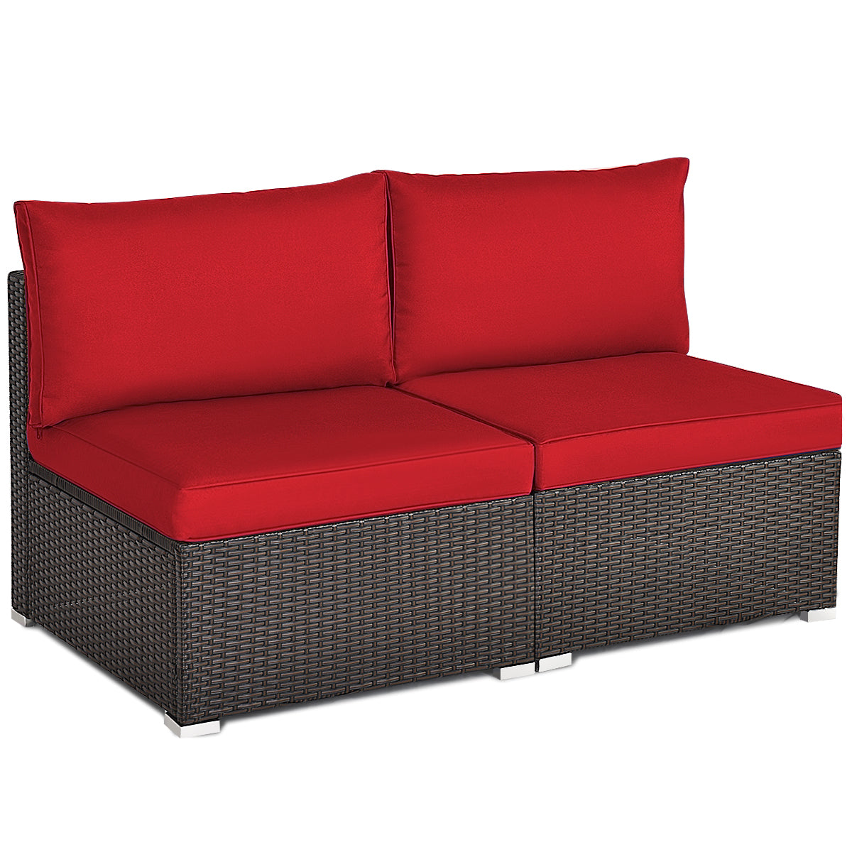 Patiojoy 2-Piece Outdoor Wicker Rattan Sectional Armless Sofa Chair with Cushions Turquoise/Brown/Blue/Red