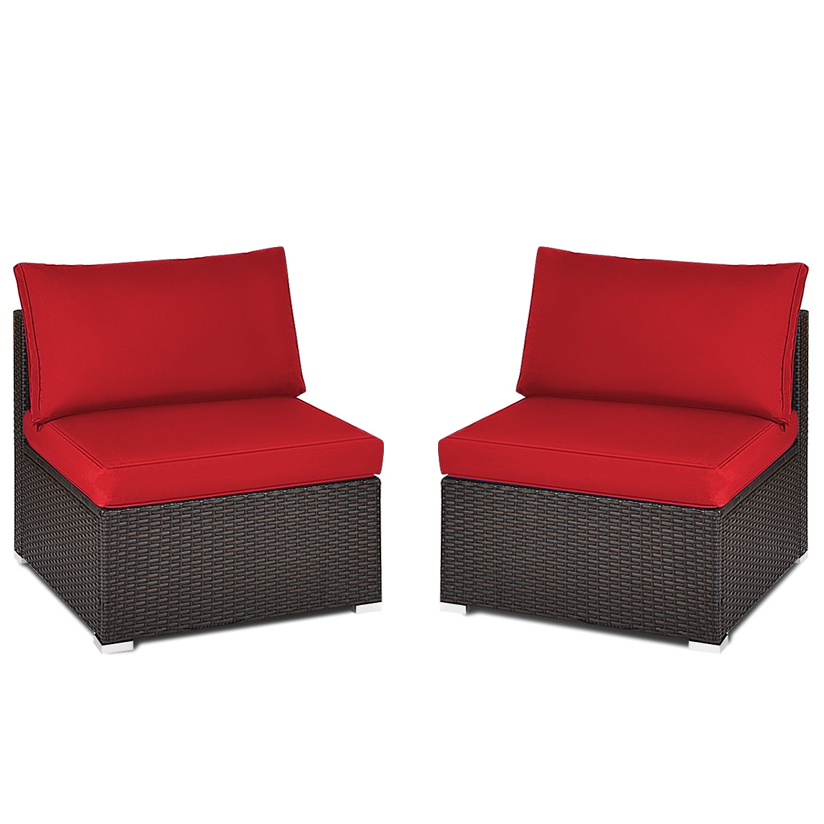 Patiojoy 2-Piece Outdoor Wicker Rattan Sectional Armless Sofa Chair with Cushions Turquoise/Brown/Blue/Red